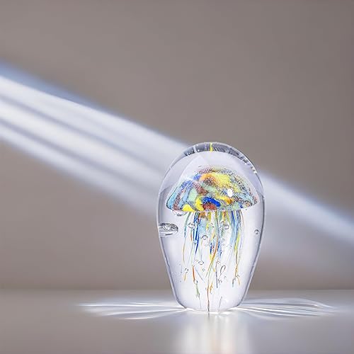 Miniatura 8 de Escultura de cristal de medusa estabilizada pesada de 5.9 pulgadas con burbujas naturales  Decoración oceánica segura para acuario de 4.4 libras