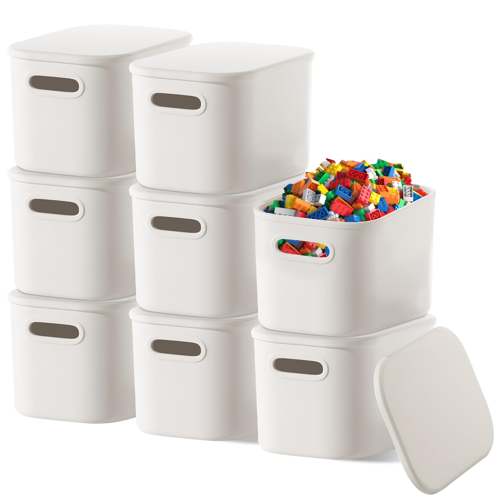 8 Pack Plastic White Storage Box with Lids, 7L Stackable Organizing Bins