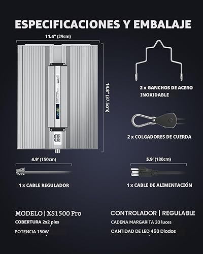 Miniatura 7 de VIPARSPECTRA XS1500 Pro - Luces LED de cultivo para semillas, vegetales, floración, lente de nueva generación, cadena de margaritas, espectro