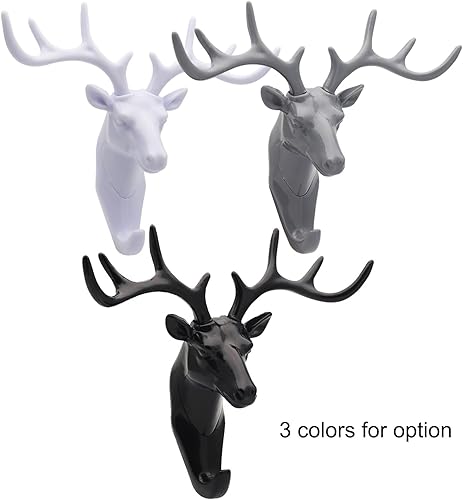 Miniatura 5 de Cangder 3 ganchos de pared de ciervos, cuernos de pared, ganchos de pared de animales negros, soporte para llavero colgante para decoración de pared