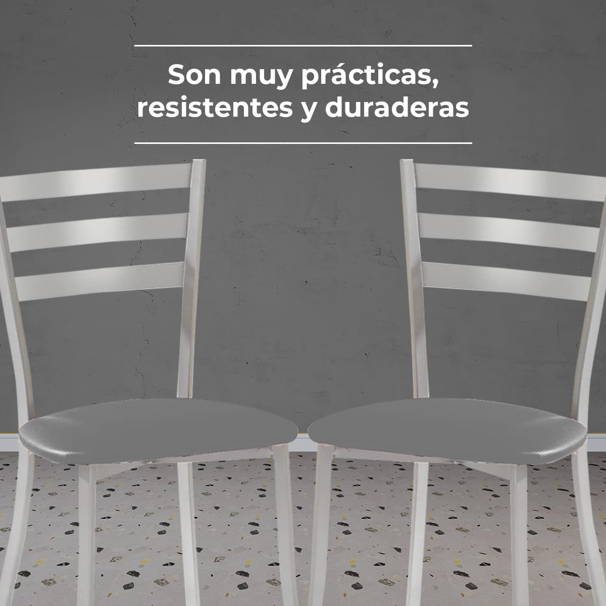 ASTIMESA Dos Sillas de Cocina con Motivos geométricos y Asiento Grafito Estructura de Aluminio Grafito