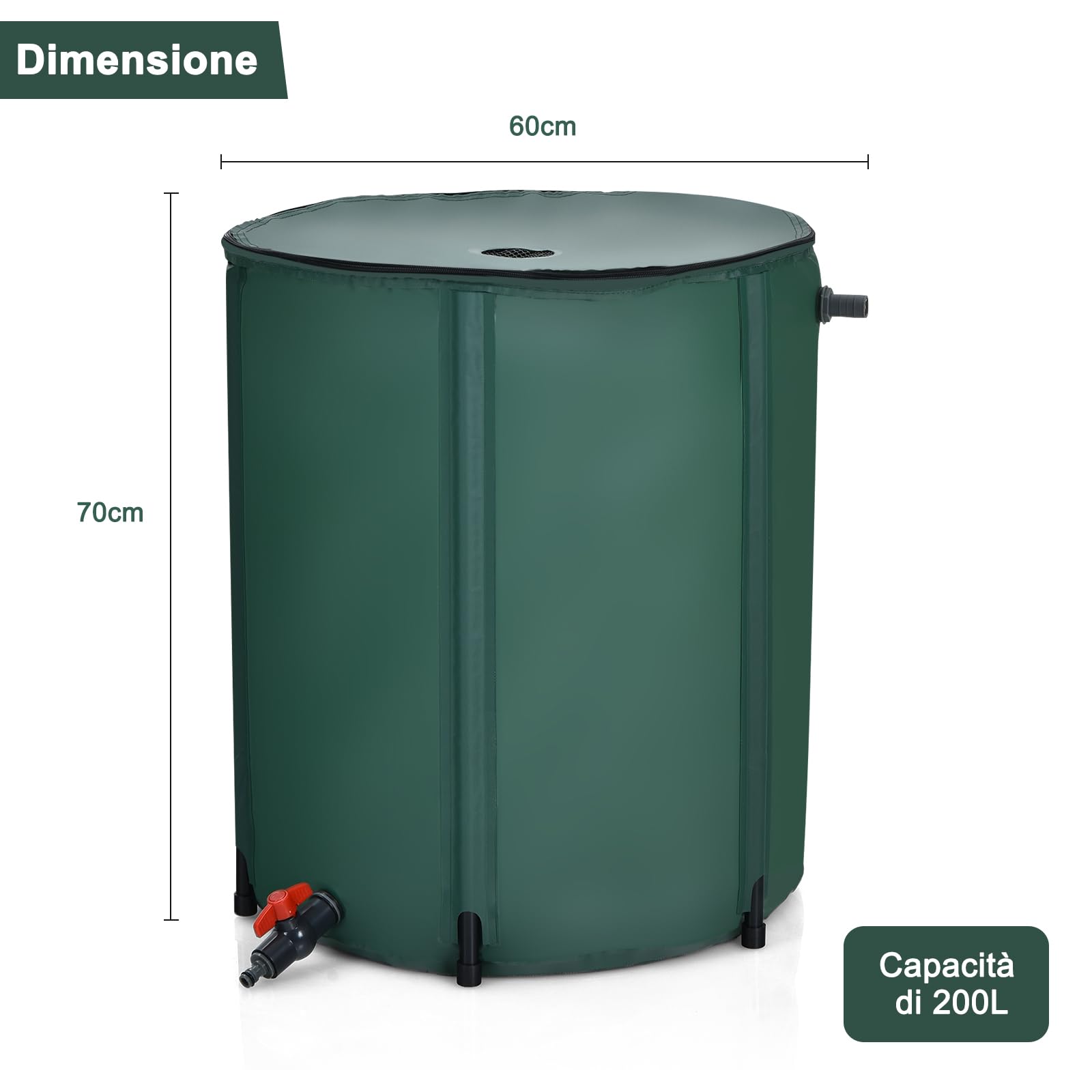 COSTWAY Bidone per la Raccolta dell'Acqua Piovana, Serbatoio Cisterna Raccolta Acqua, con Rubinetto (200 L)