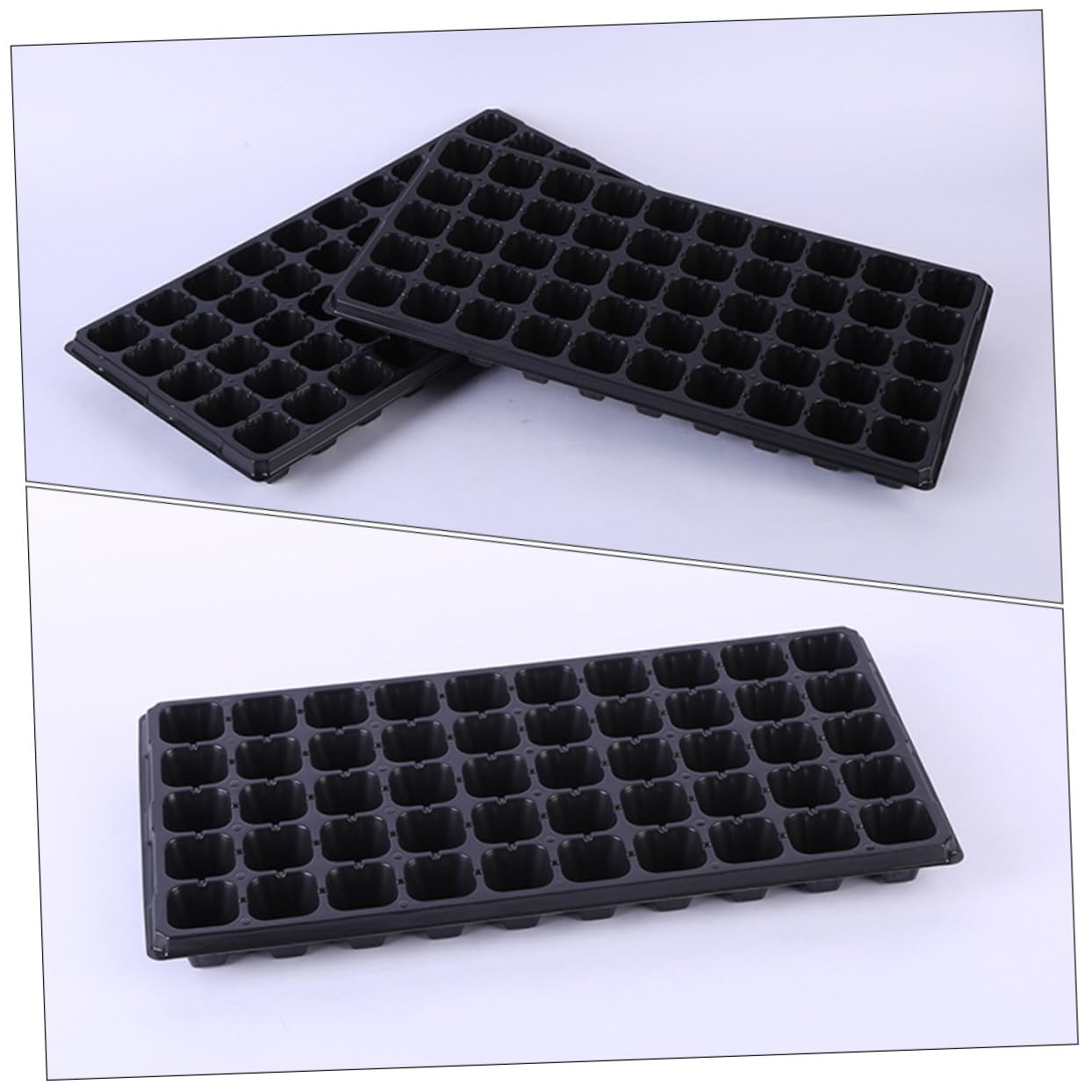 Plateau de Semis à 50 Alvéoles en PVC Noir, Support pour Plateau à Plantes, 6 Pièces, Adapté pour Semis de Légumes et Succulentes en Extérieur