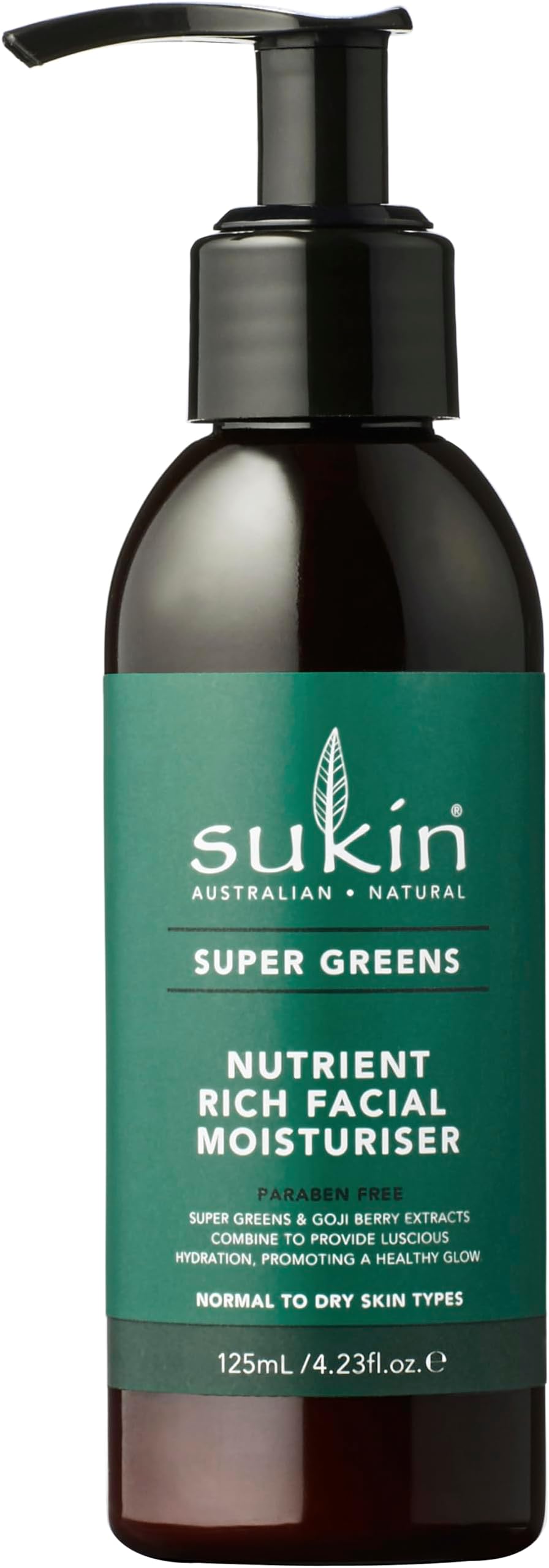 Sukin Super Greens Nutrient Rich Facial Moisturiser 125ml - with super Greens extracts of Kale, Spirulina, Parsley & Chlorella; cruelty free & vegan friendly - minimises appearance of fine lines.