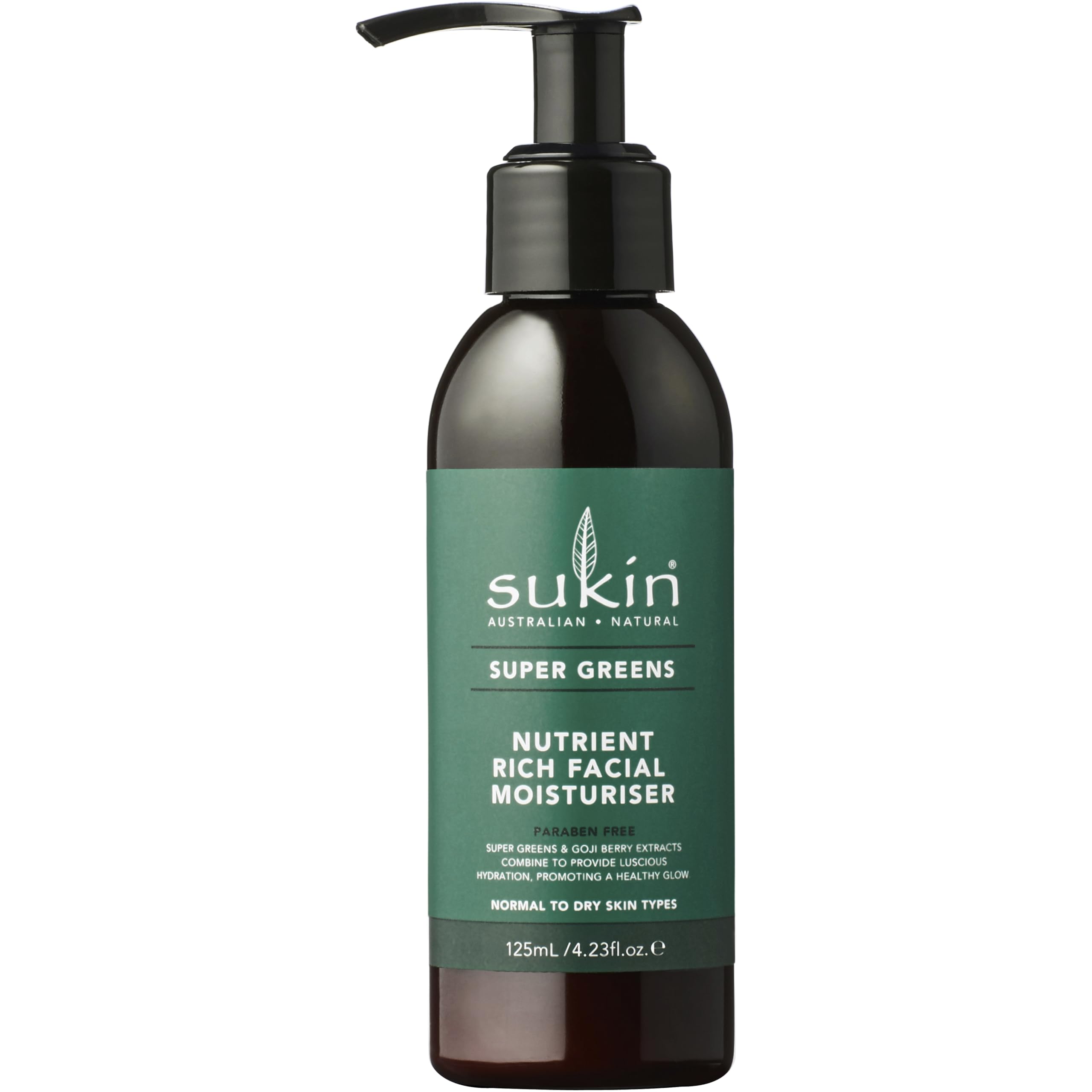 Sukin Super Greens Nutrient Rich Facial Moisturiser 125ml - with super Greens extracts of Kale, Spirulina, Parsley & Chlorella; cruelty free & vegan friendly - minimises appearance of fine lines.