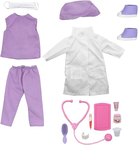 New Adventures Style Girls 18" Doctor Dress Up Set - Conjunto de 15 piezas y accesorios, Vestir, accesorios para muñecas, púrpura blanco y rosa