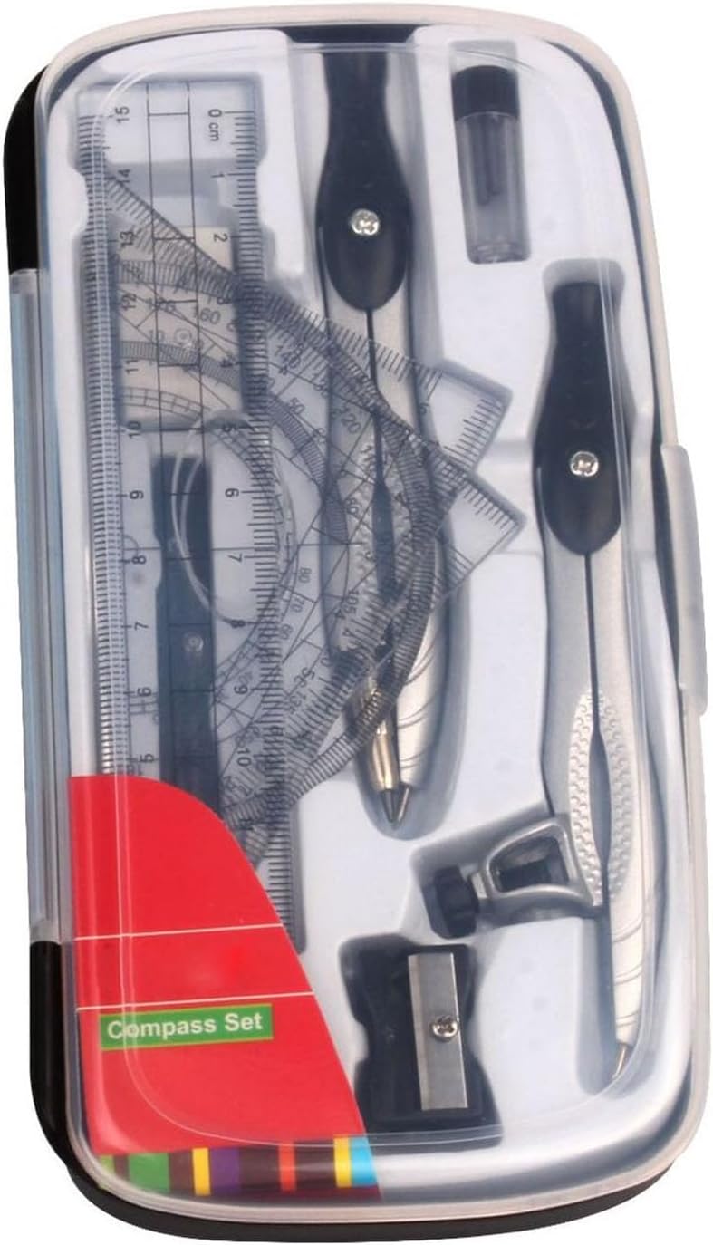 Tazweeq Geometry Set,10 Pcs Protractor and Compass Set, School Drawing Compass, Math and Ruler Set for Students, Class Supplies, and School - Essential Compass Geometry Tools for Precision and Quality