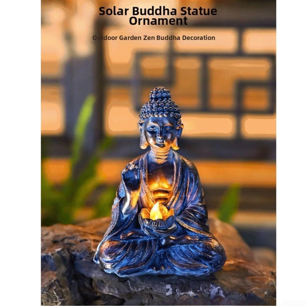 Statua dipinta a mano del Buddha della resina alimentata solare per all'aperto per zen