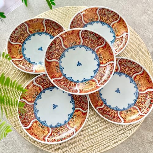 献上古伊万里 取り皿 5枚セット 赤 金彩 皿 和食器 中皿 Mプレート 豪華 波佐見焼 日本製 銘々皿 15cm 食器セット