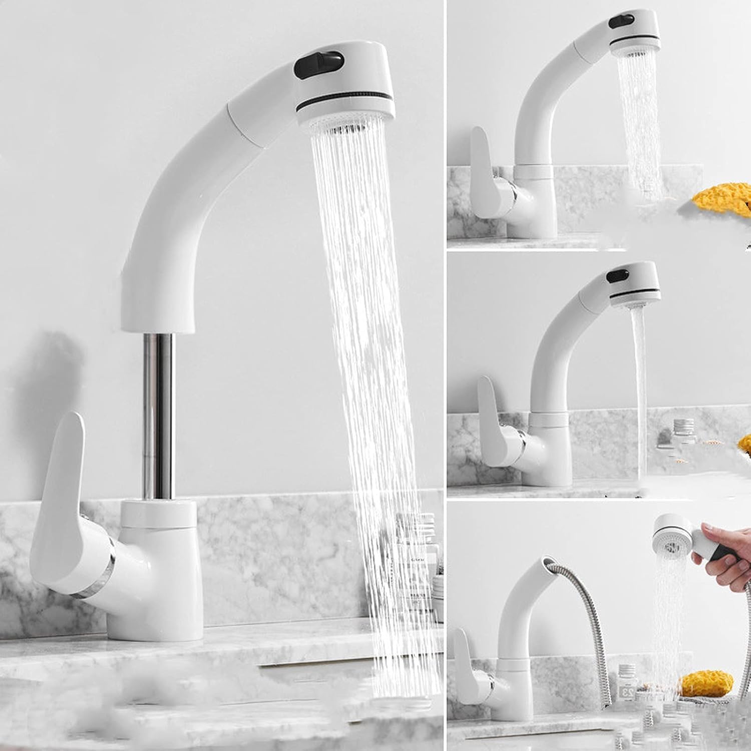 Xazlbiw C Kitchen Faucet With Shower Head Gold/Chrome/Black/White Sink Pull Out Mixer Tap