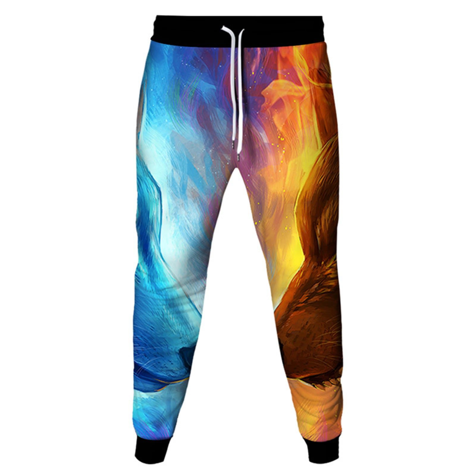 Doyouwantmore Men's # 1 Animal Wolf 3D Printed Jogger Sweatpants Elastic Waist Drawstring Hip Hop Tracksuit Bottoms
