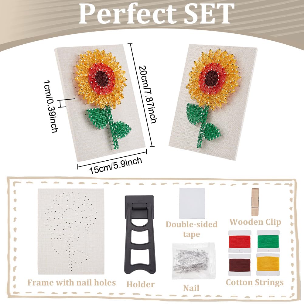 WEBEEDY Set di stringa 3D di girasoli, per adulti, principianti, accessori fai da te, set fai da te, decorazioni da parete, 21,5 x 14,5 cm