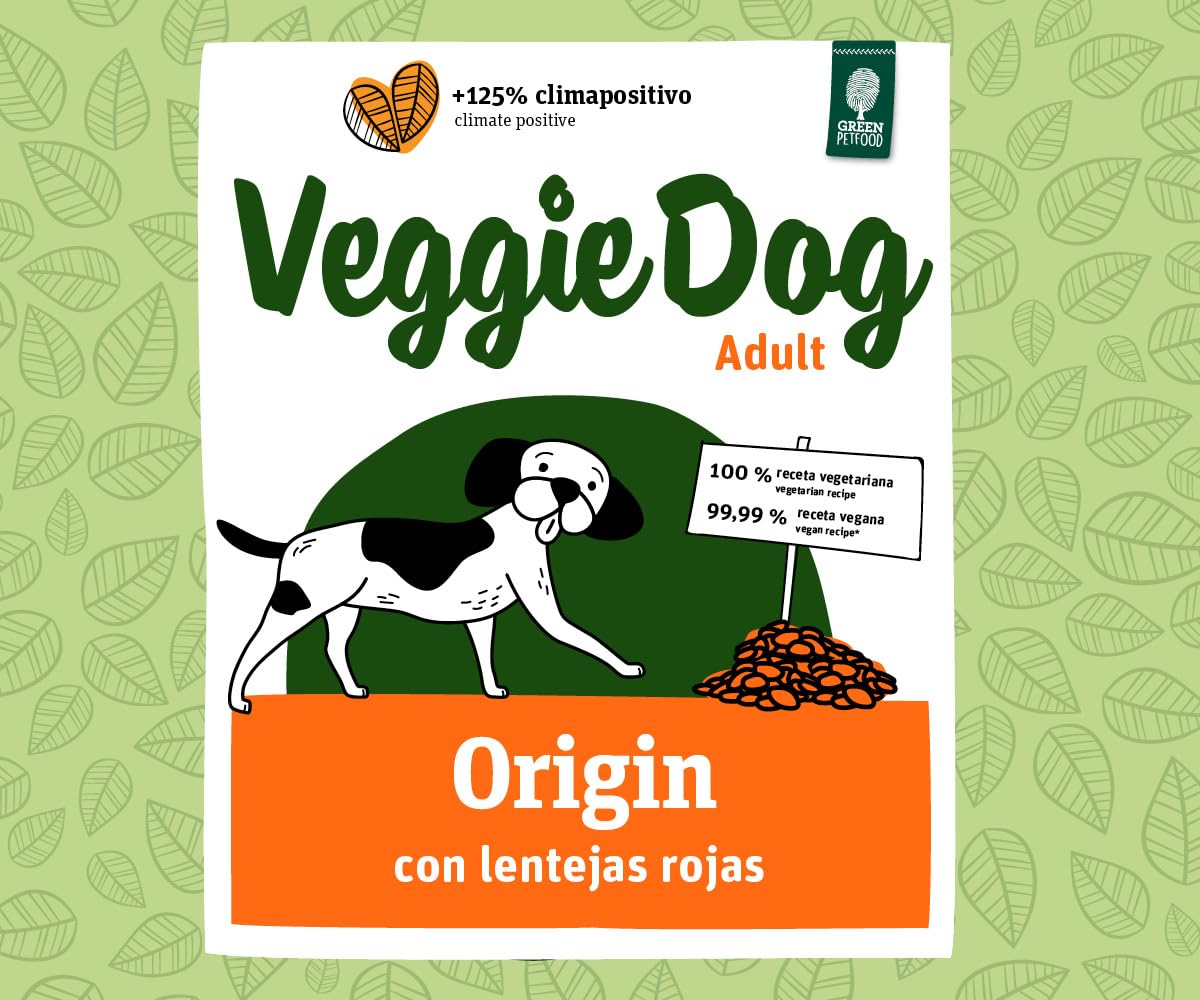 Green Petfood VeggieDog Origin Adult (1 x 10 kg) |Alimento completo con fórmula de nutrientes optimizada para perros adultos | Alimento vegetariano para perros sin gluten con lentejas rojas | 1 unidad