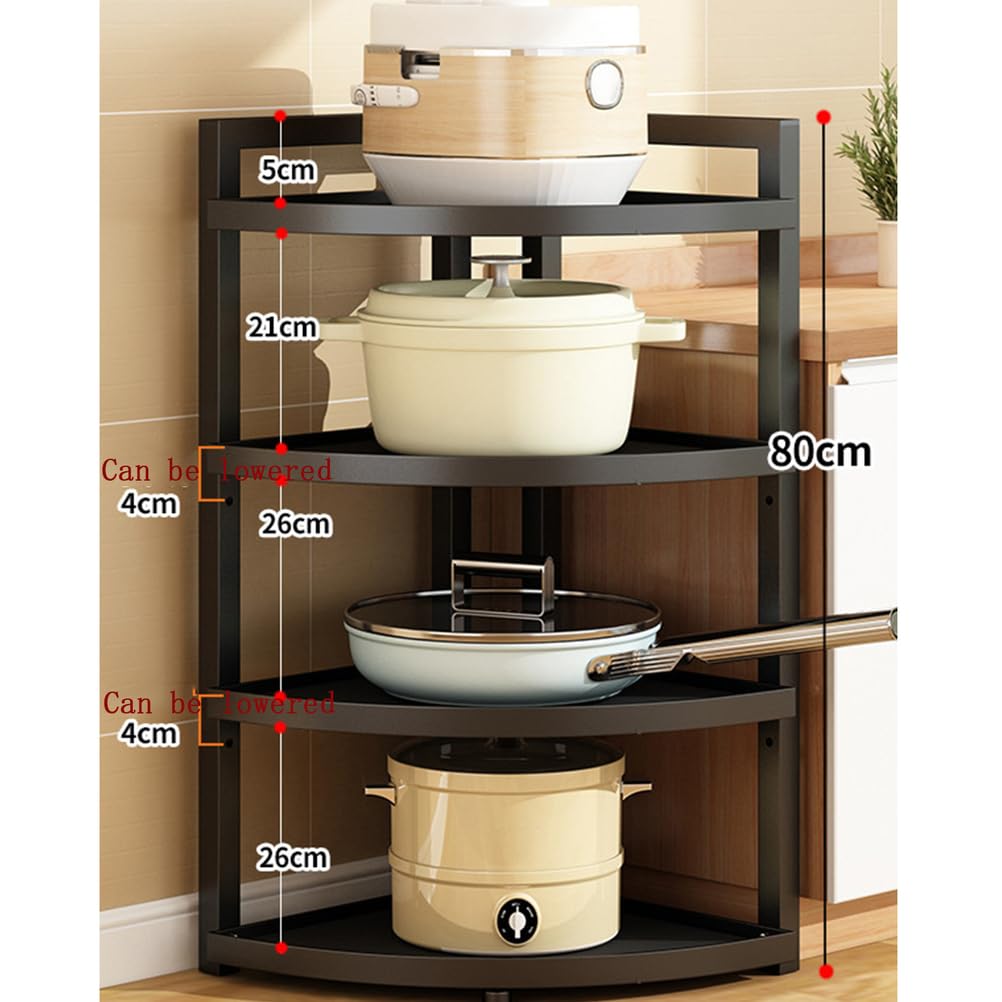 Organizador de ollas y sartenes, Niveles de Altura Ajustable, Organizador de Tapa de ollas, Organizador de Almacenamiento para Cocina, encimera, gabinete, Organizador de,Negro,4
