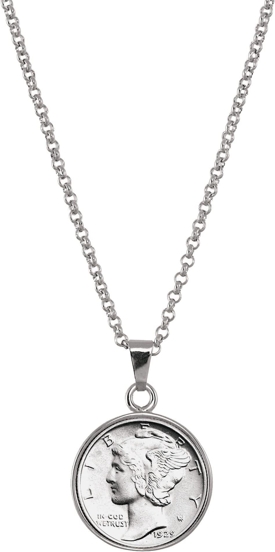 Silver Mercury Dime Silvertone Coin Pendant with 18" Chain Necklace - Genuine and Elegant Keepsake Jewelry for Women | White Luxury Gift Box Included