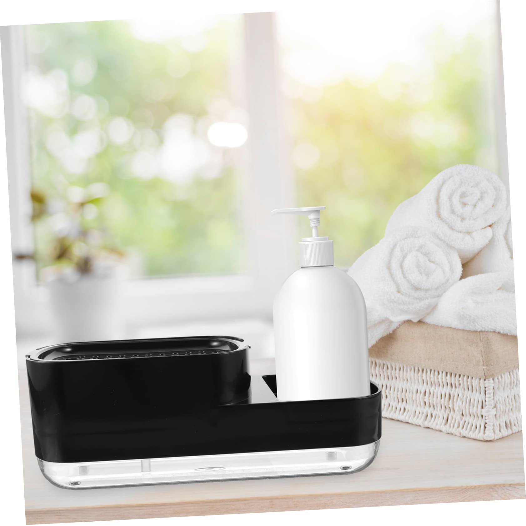 SOLUSTRE Press Soap Dish Kitchen Transparent Pump Dishwashing Container Push Soap Dispenser Foaming Soap Dispenser for Home Soap Case Foam Down Dispenser Home Dispenser Abs Black