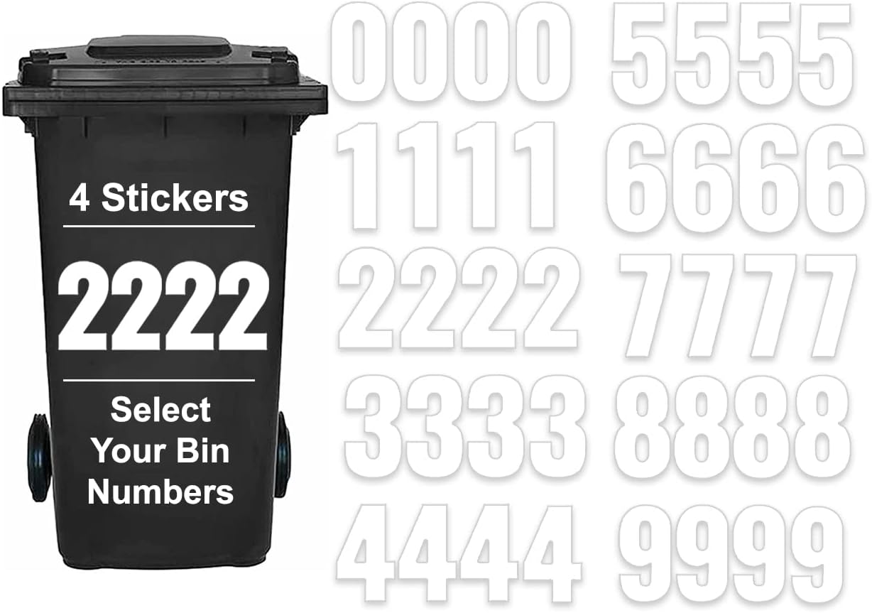 Pack of 4 White Wheelie Bin Stickers Number 2 Waterproof (17 cm