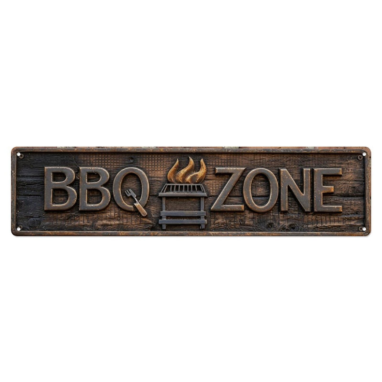 BBQ Zone Aged Tavern Metal Tin Skinny Sign Plaque Wall Decor for Cafe, Club Bar, Office, Home Garden Metal Poster 4x16Inch