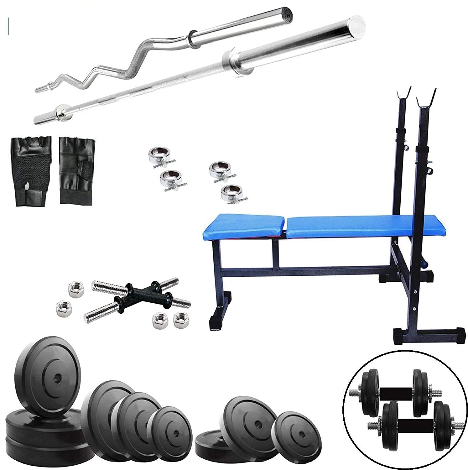 Body Maxx Indoor Workout 30Kg (Rubber Plates 25MM Hole) Home Gym with 3 in 1 Bench (25MM 5Ft Plain 3Ft Curl Rods)-image-37
