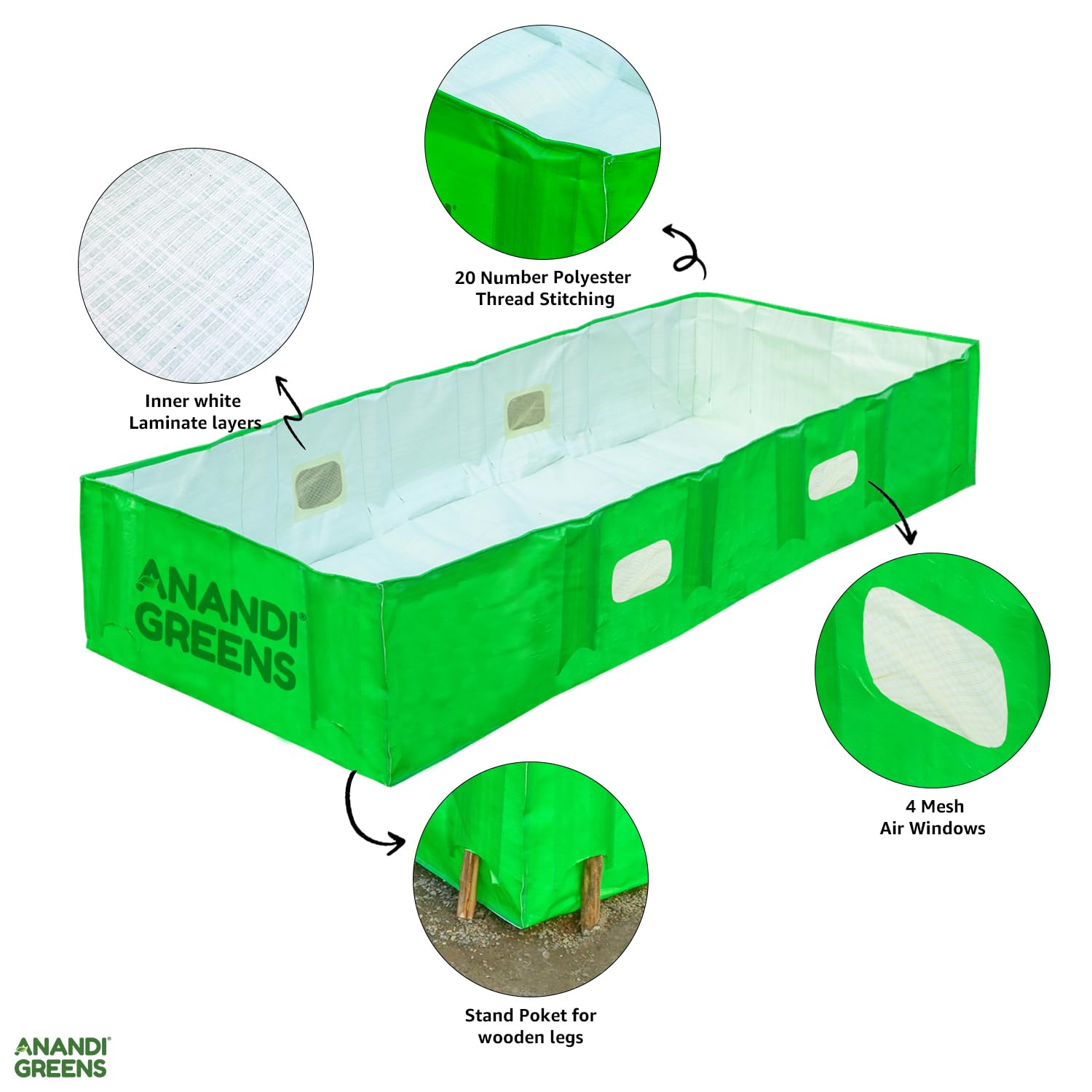 Anandi Green's 8X4X2 Feet 450 GSM Green Color HDPE UV Stabilize Imported Vergin Fabric Agro Vermi Compost Making Bed Compost Bed - Image 4 thumbnail