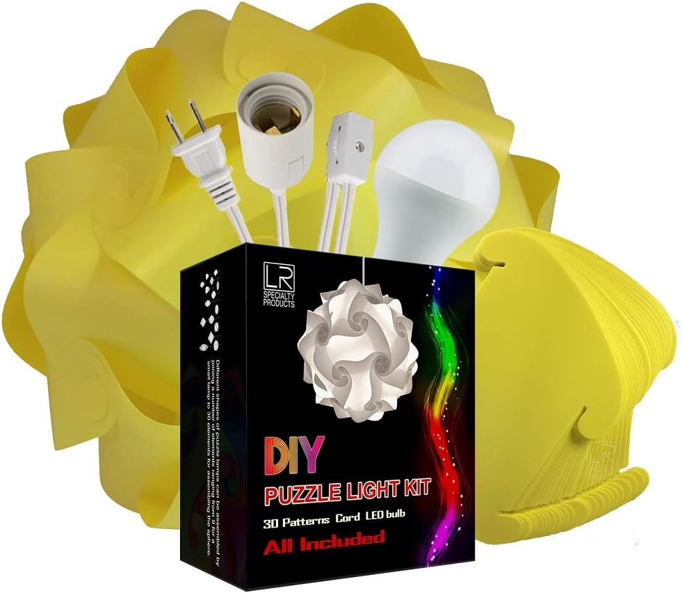 L&R DIY Puzzle Jigsaw Lamp Kit - Cord & Bulb Included - IQ Medium Shade Light - Makes 13" Globe Shape (Teal)