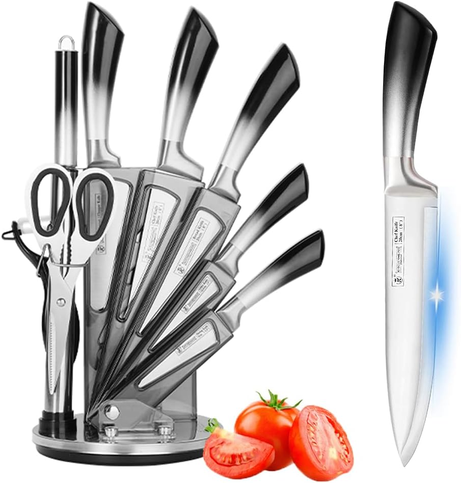Knife Set, 9 Pieces Black Kitchen Knife Set, Stainless