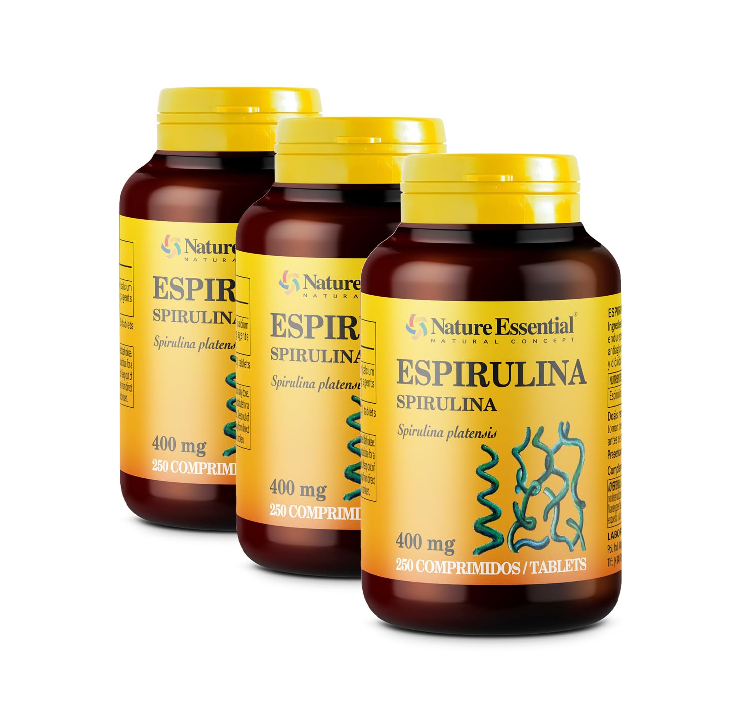 Nature Essential | Espirulina 400 mg | 250 Comprimidos (Pack 3 unidades)