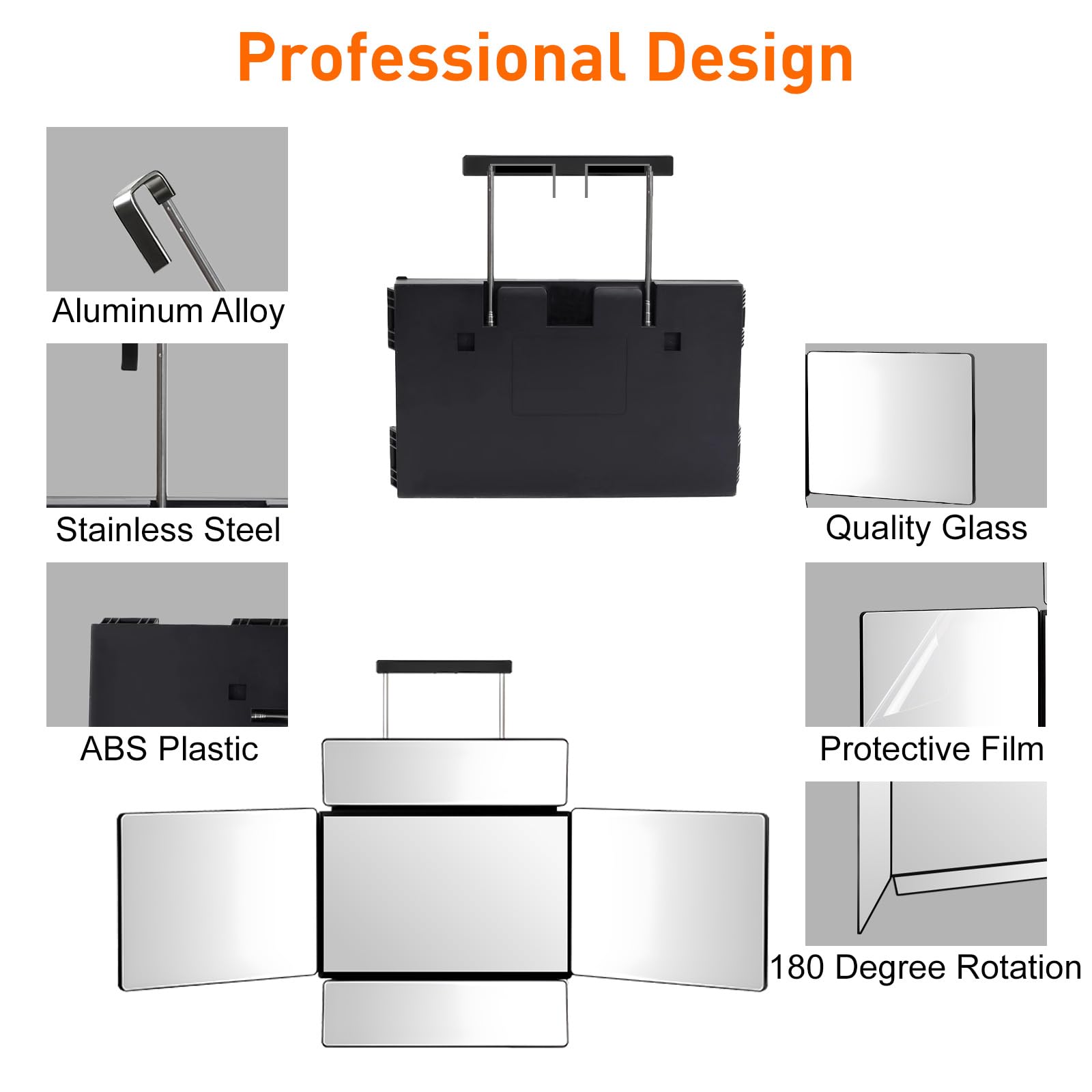 LMZNXCZ 3-Way Tri-Fold Mirror with Adjustable Telescoping Hooks