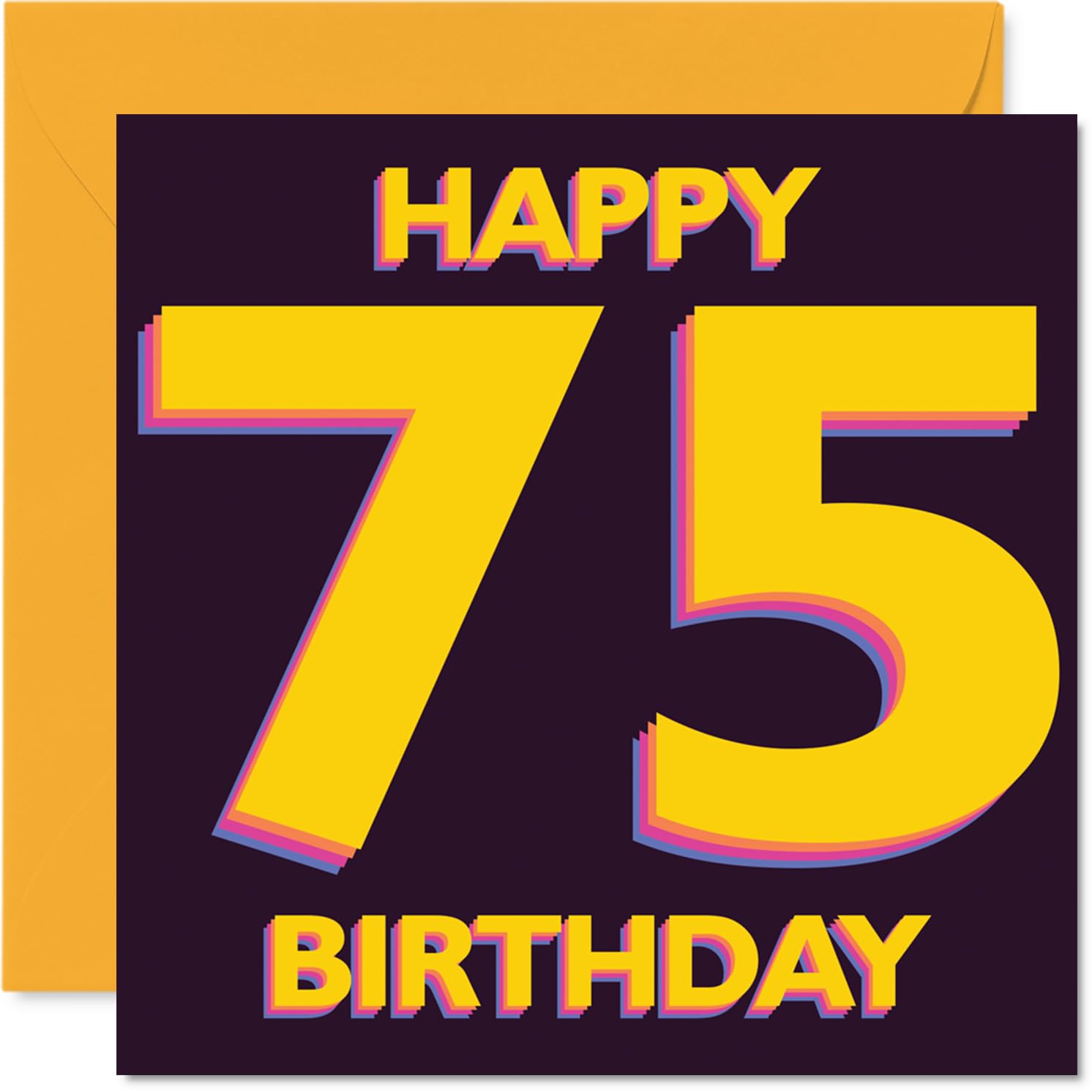 Playful 75th Birthday Card - Brighten Their Big Day - Bold Yellow 'HAPPY 75 BIRTHDAY' Design on Vibrant Purple - 145mm Square, Envelope Included