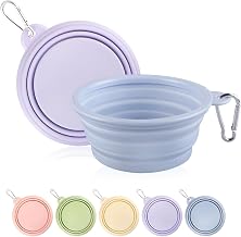 Collapsible Dog Bowl, 1 Pack Portable Silicone Folding Pet Dish with Carabiner Clip, for Hiking, Walking, Car Travel