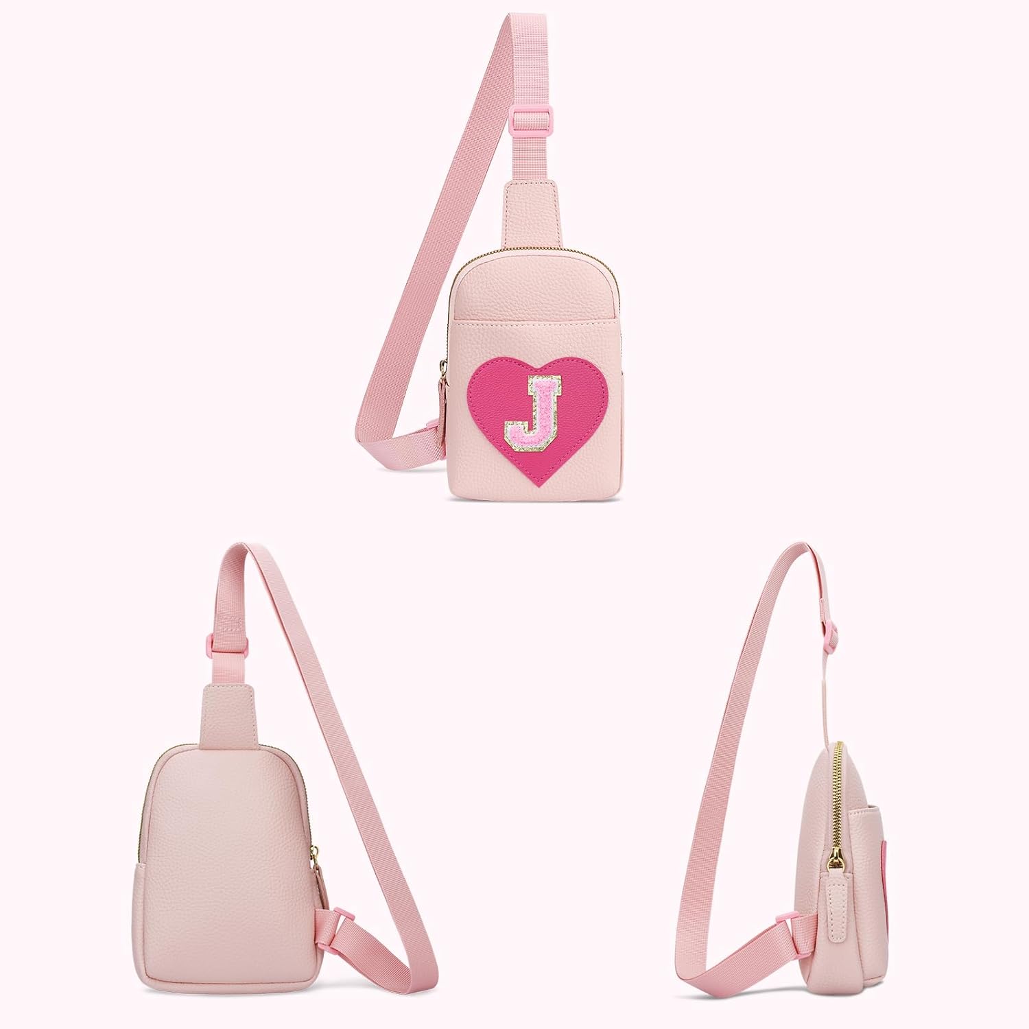 KKXIU Girls Sling Crossbody Bag Heart Initial Chest Bag Pink Mini Fanny Pack Personalized Gift for Kids Children - Image 4