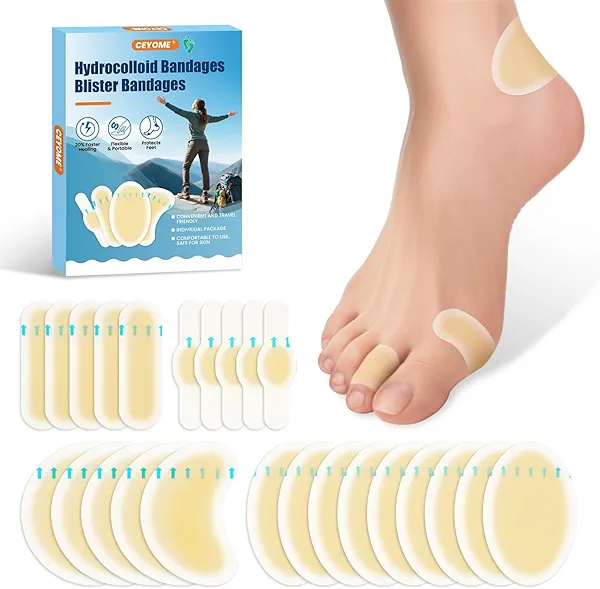 Gel Blister Bandages Hydrocolloid Bandages for Sports,Runners & Travel - 24ct Blister Cushions for Feet, Toe & Heel -Water Resistant Blister Pads for Prevention & Recovery (Variety Pack