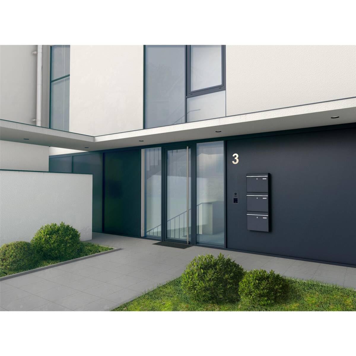 Metzler XXL dreifach Briefkasten für 3er Familienhaus aus massivem Stahl in Anthrazit RAL 7016 - mit austauschbarem namensschild - Wandmontage - 780 x 687 x 116 mm - Vertikal Bk212
