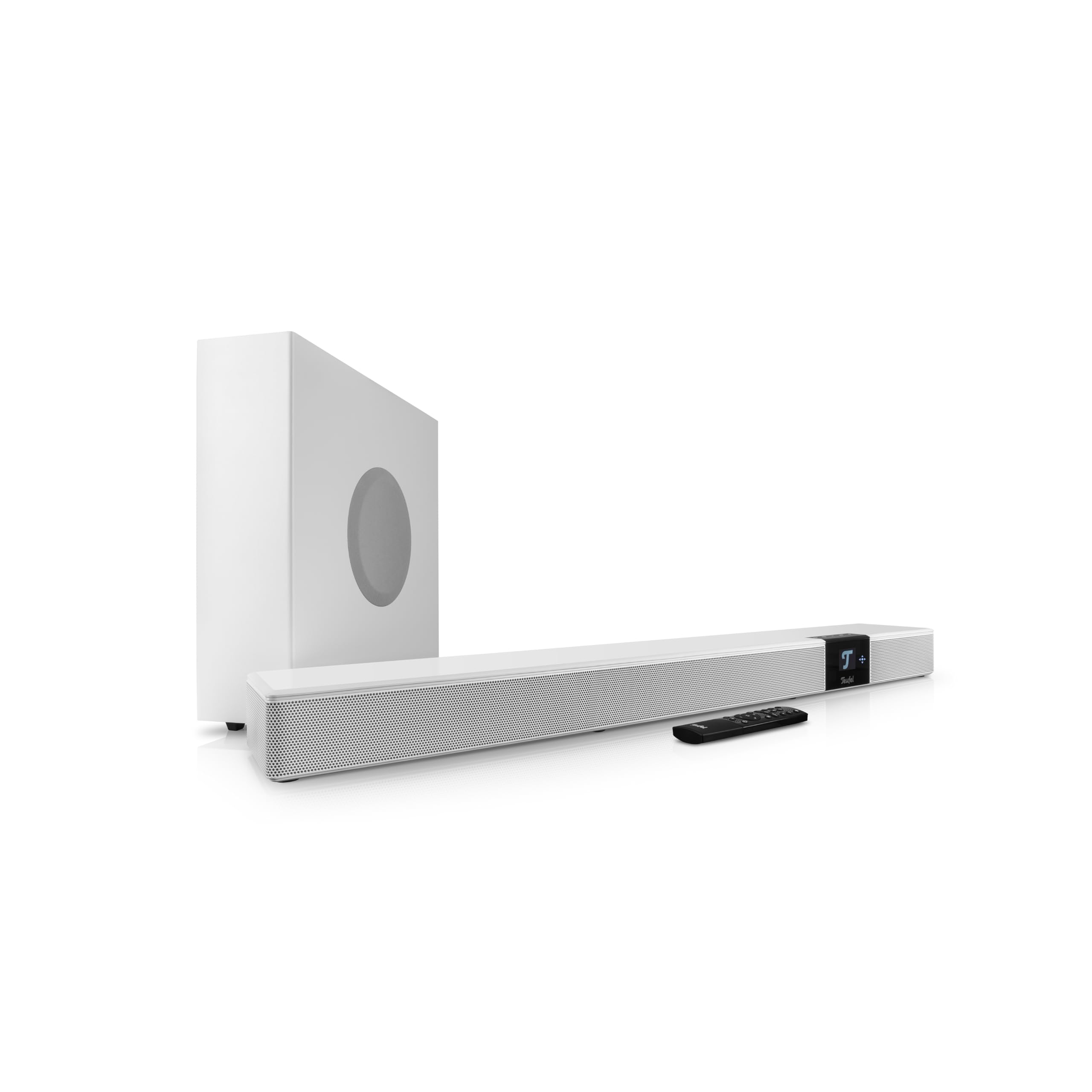 Teufel CINEBAR Dolby Atmos 22-5.1 - Barra de sonido con subwoofer inalámbrico que ahorra espacio, 8 tonos, sistemas de cine en casa, HDMI 3D ARC CEC, 4K Pass-Through, panel táctil – blanco