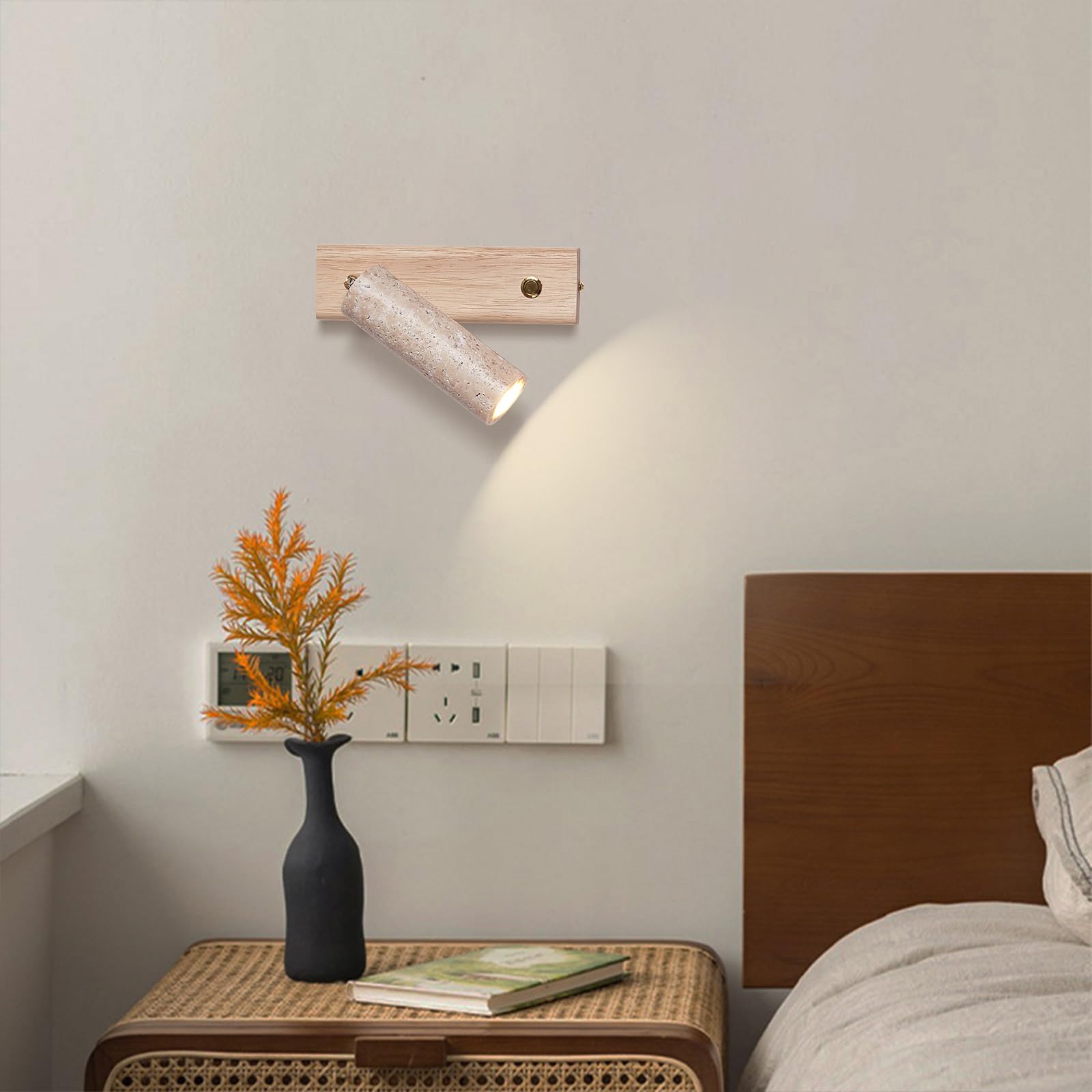 Apliques de Pared Modernos Interior Lámpara de Pared de Travertino Amarillo Natural de 3W Luz de Lectura LED de Montaje En Pared Luz de Pared de Mármol Ajustable con Interruptor de Encendido/Apagado