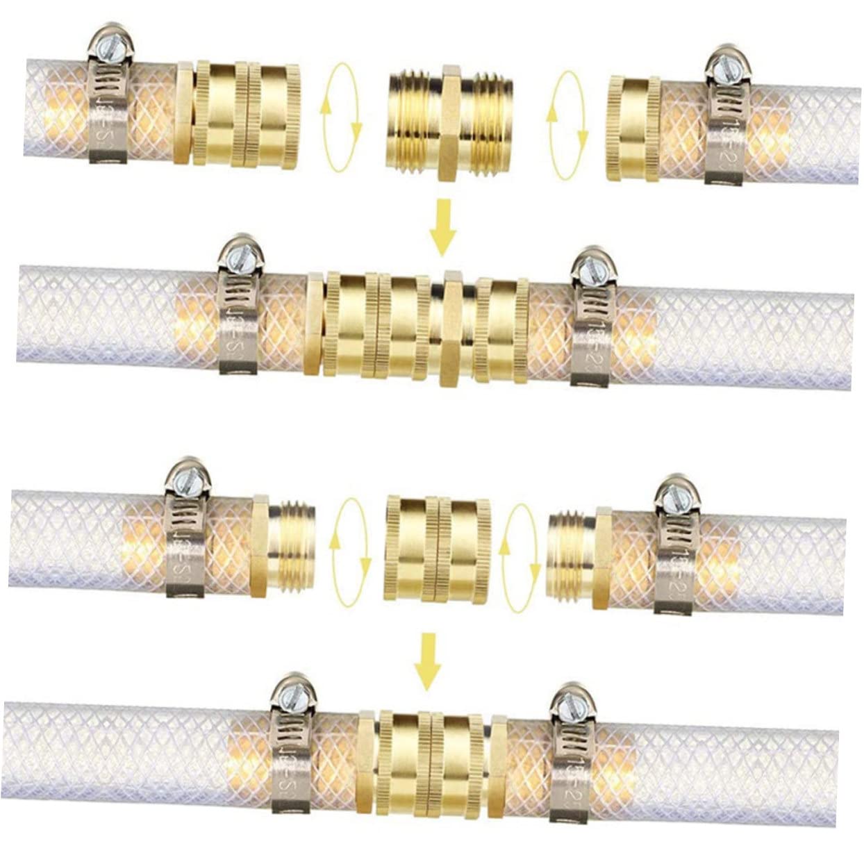 Mipcase 4 Set Giunto di Prolunga Tubo Acqua Garden Hose Raccordi Irrigazione Valvola Tubo dell'Acqua Ugello Raccordi A Connessione Rapida per Idropulitrice Attacco Tubo 3/4 Ottone 2 Paia*4