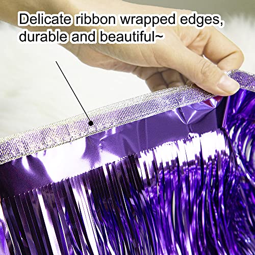 Image of Premium Shiny Purple Fringe Tinsel Garland for Party Decorations -4 Layers Thick, 2 Pack | LILF Foil Tassel Banner Party Streamers for Wedding Birthday Christmas Decoration Home Hanging