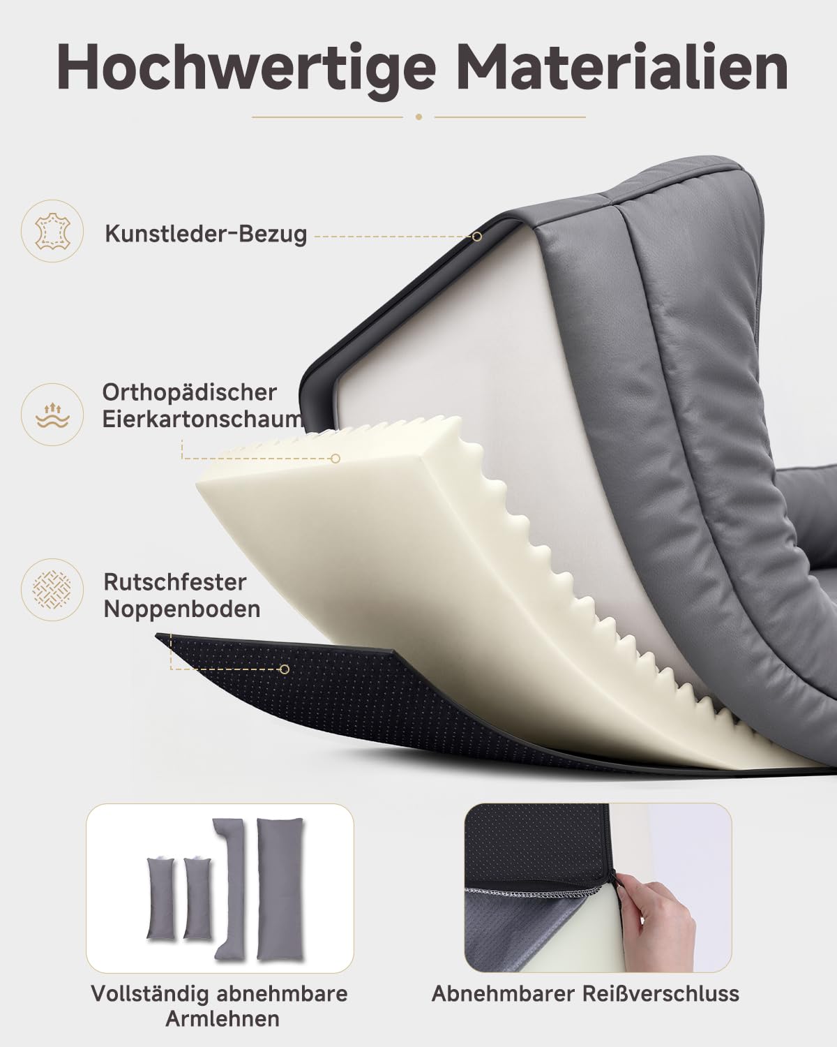 Wasserdicht Orthopädisches Hundebett,Kunstleder Hundekorb,91x68 cm,Grau | Hundekissen für Mittelgroße Hunde,Abwischbares Hundesofa mit 4 Rändern,Abnehmbarer Waschbar Bezug ,Rutschfeste Hundecouch
