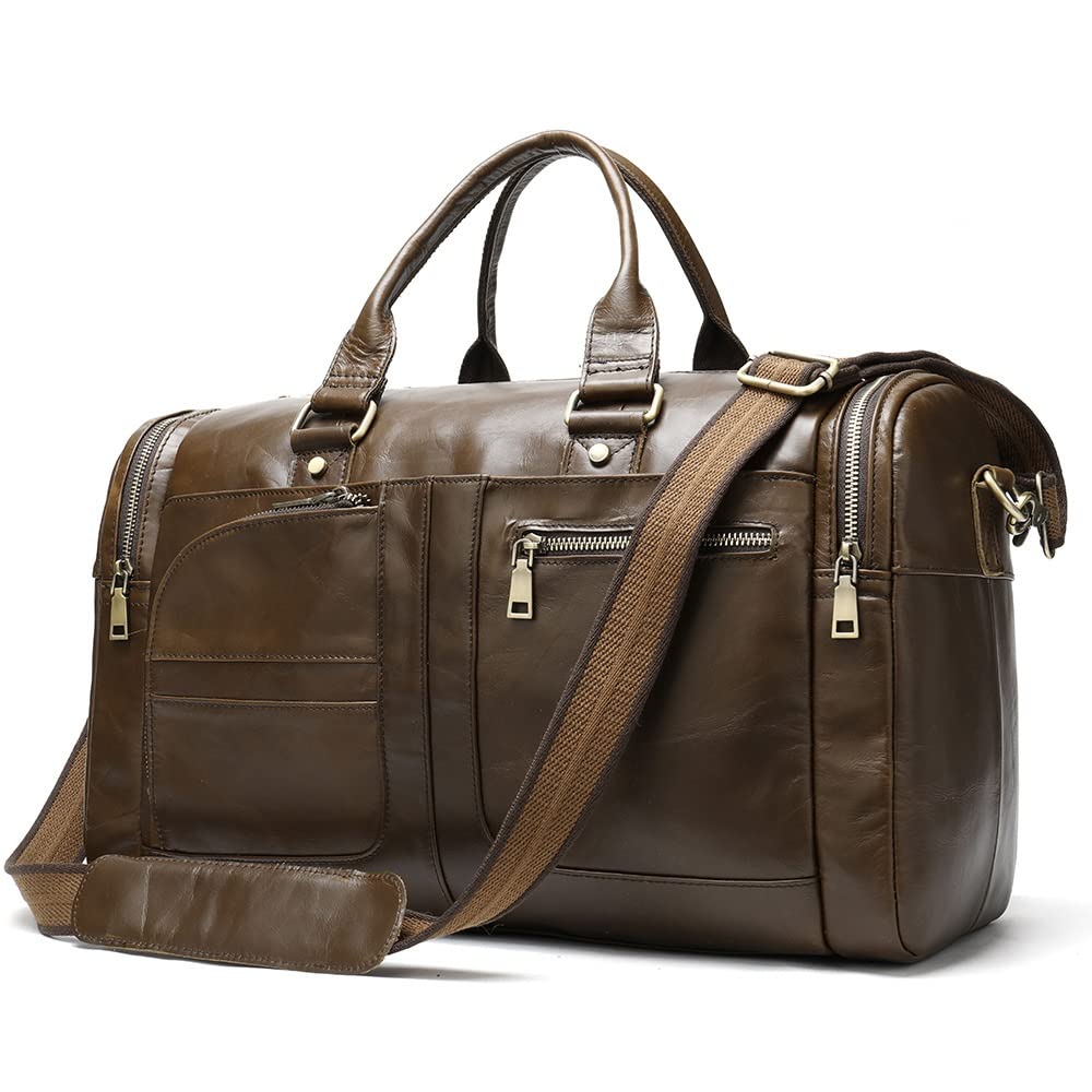 Soft Leather Weekender Duffel Bag for Men Women Overnight Travel Tote Carryon Shoulder Handbag