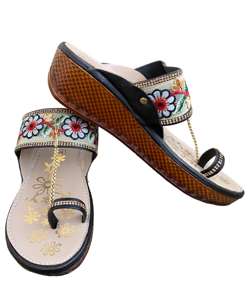 TREXXY Kolhapuri Embroidered Chappal for Women | Platform Fashion Sandals | Ethnic Slippers for Girls | Ethnic Flat Sandals |Toe-Ring Festive Slippers |Slip On Ethnic Flats Chappal |Ethnic Heel Sandal (B0D84J17WZ) Amazon Price History, Amazon Price Tracker