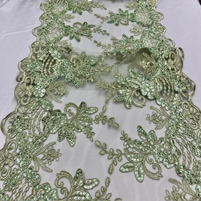 Valentina Textile INC Sequin lace Fabric with Embroideries on mesh VT-18(3 Yard,Sage)