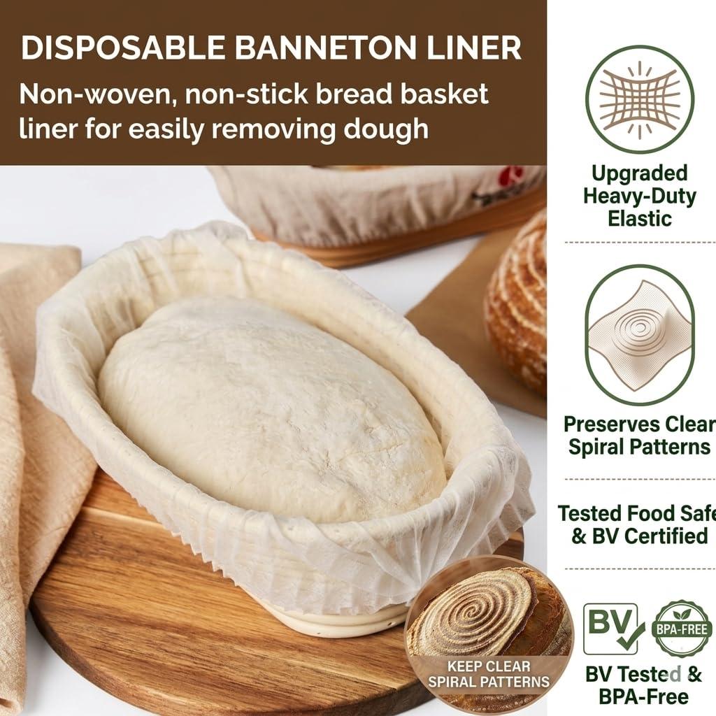 50 forros Banneton, cesta de prueba de pan Banneton, forros no tejidos, cubierta antiadherente, cubierta a prueba de pan, forro elástico de cesta Banneton, suministros para hornear pan de masa madre