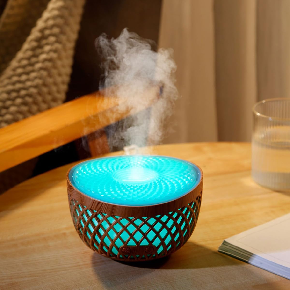 Difusor Inalámbrico de Aceite Perfumado Efecto de Madera Hueca, Humidificador Práctico de 320ml para Escritorio y Accesorio de Habitación Decorativo