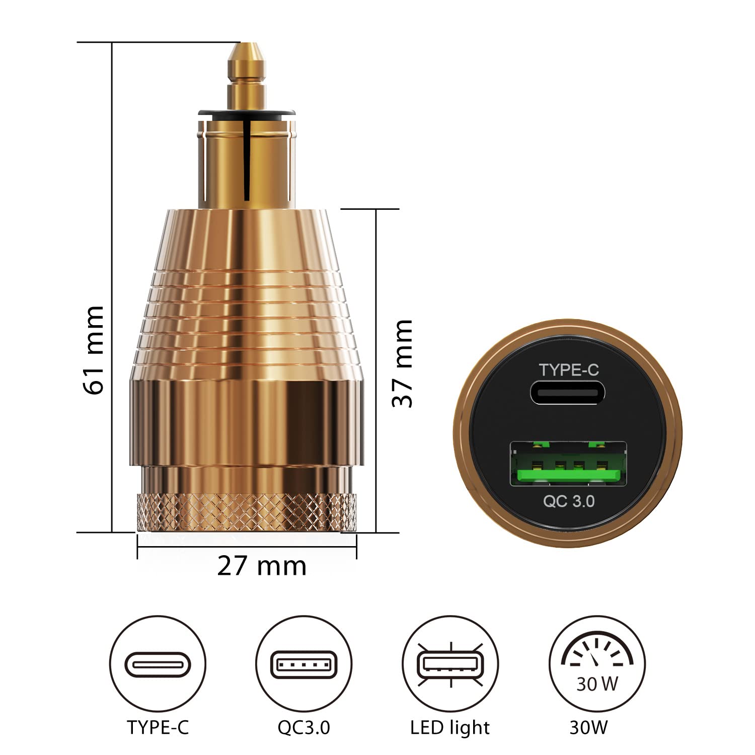 Enisina USB zapalniczka - wtyczka DIN do podwójnej ładowarki gniazdo wtykowe adapter USB C PD 3.0 i QC 3.0 gniazdo szybkiego ładowania