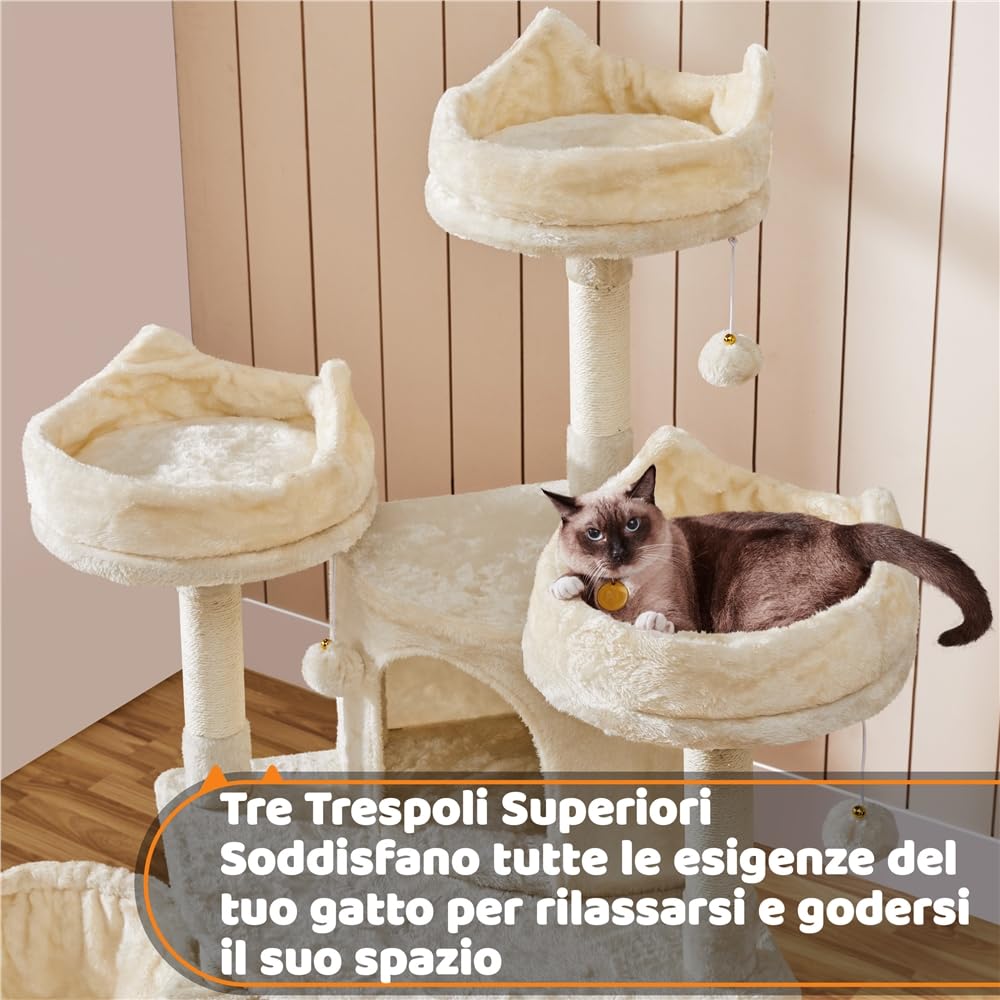 Yaheetech Albero Tiragraffi per Gatti 174 cm Gattini Giocattolo con Sisal Naturale Beige 55 x 55 x 174 cm