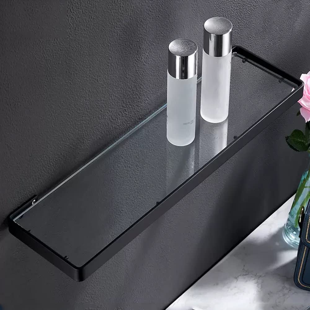 SaryEdge Wall Mounted Bathroom Shelf - Multifunctional Black Glass Shower Caddy & Spice Storage Rack - Floating Cosmetics - 35Cm Dressing Table & Kitchen Shelv,Brushed-45Cm