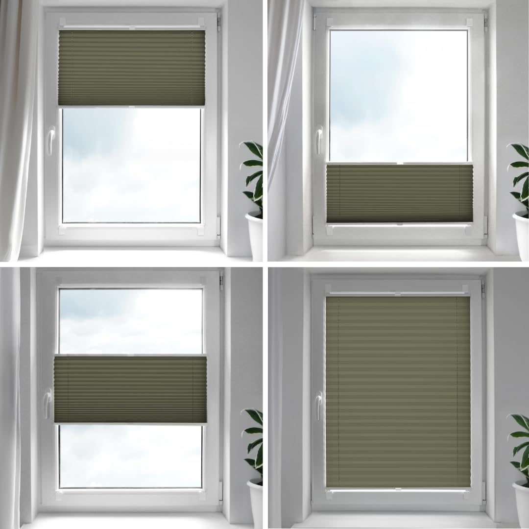 Home-Vision Premium Plissee Faltrollo zum Kleben Olive B70cm x H120cm