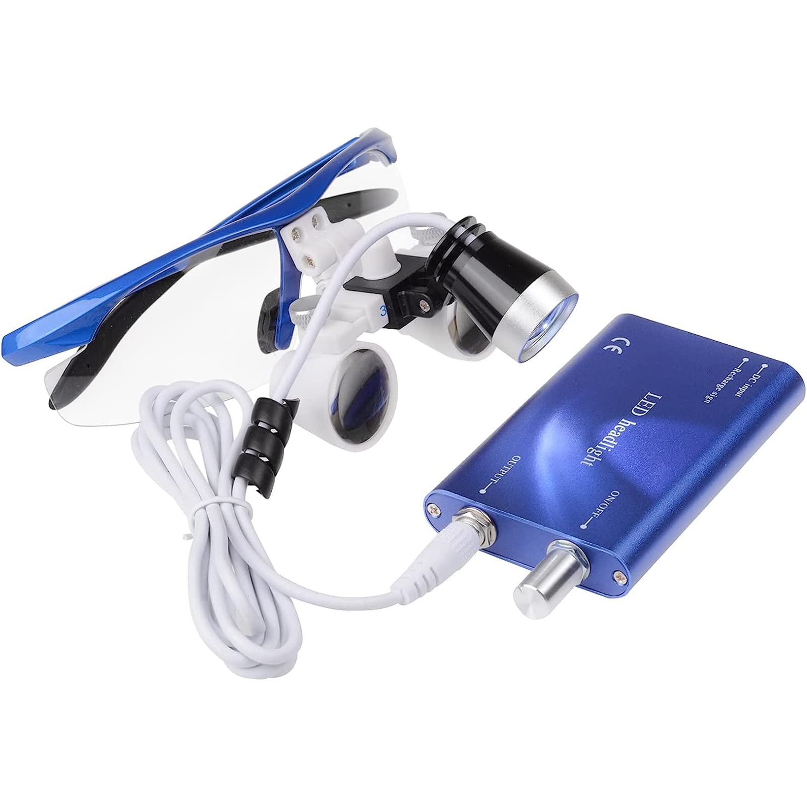 Loupe Binoculaire Chirurgicale, 2,5 X 3,5 X Loupes Chirurgicales Dentaires Avec Phare Haute Luminosité + Boîte En Aluminium, Avec Pince À Fermoir Loupes Dentaires Pour Dentiste ( Color : Silver , Size