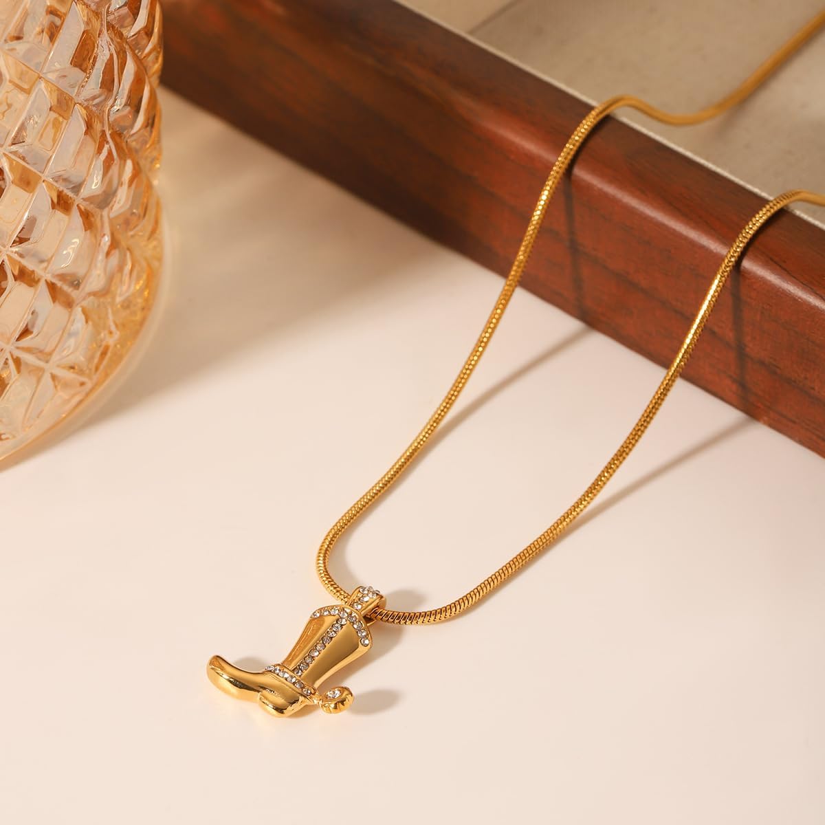 Cowgirl Boot Western Necklace for Women, Dainty 14k Gold Plated Cowboy Jewelry, Womens Cubic Zirconia CZ Boot Charm Pendant Snake Chain Necklaces for Country Concert, Trendy Texas Rodeo Accessories, Minimalist Vaquero Vaquerita Gifts for Ladies - Image 5
