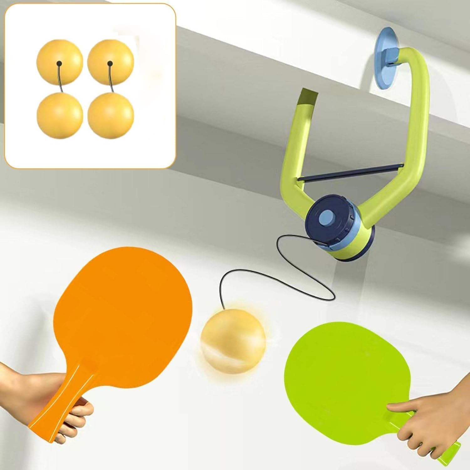 ADson™ Self-Practice Table Tennis Trainer Set with Adjustable Height, 2 Paddles and 4 Balls, Suction Cup Mount-image-17